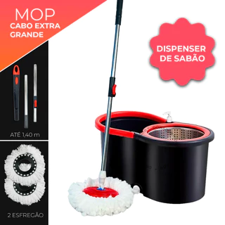 Mop C/ cabo de 140 cm + 2 Refis - Rodinhas e Cesto Em Inox - Balde Centrífuga - DonaCor em Oferta na Shopee
