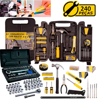 Kit Jogo De Ferramentas 240 Peças Maleta Completa + Soquetes Chave Catraca Reversível Uso Doméstico em Oferta na Shopee