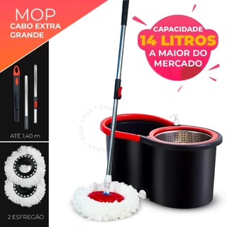 Mop Giratorio Com cabo de 140 cm Cesto Em Inox Balde Centrífuga E Rodinhas - Com 2 Refil