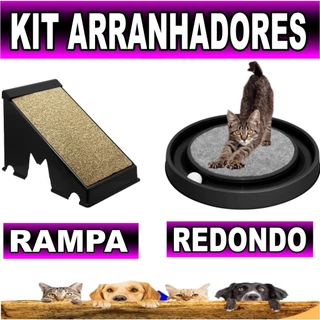KIT 2 ARRANHADORES PARA GATOS RAMPA E REDONDO COM BOLINHA- BRINQUEDO INTERATIVO PARA GATOS CAT RELAX