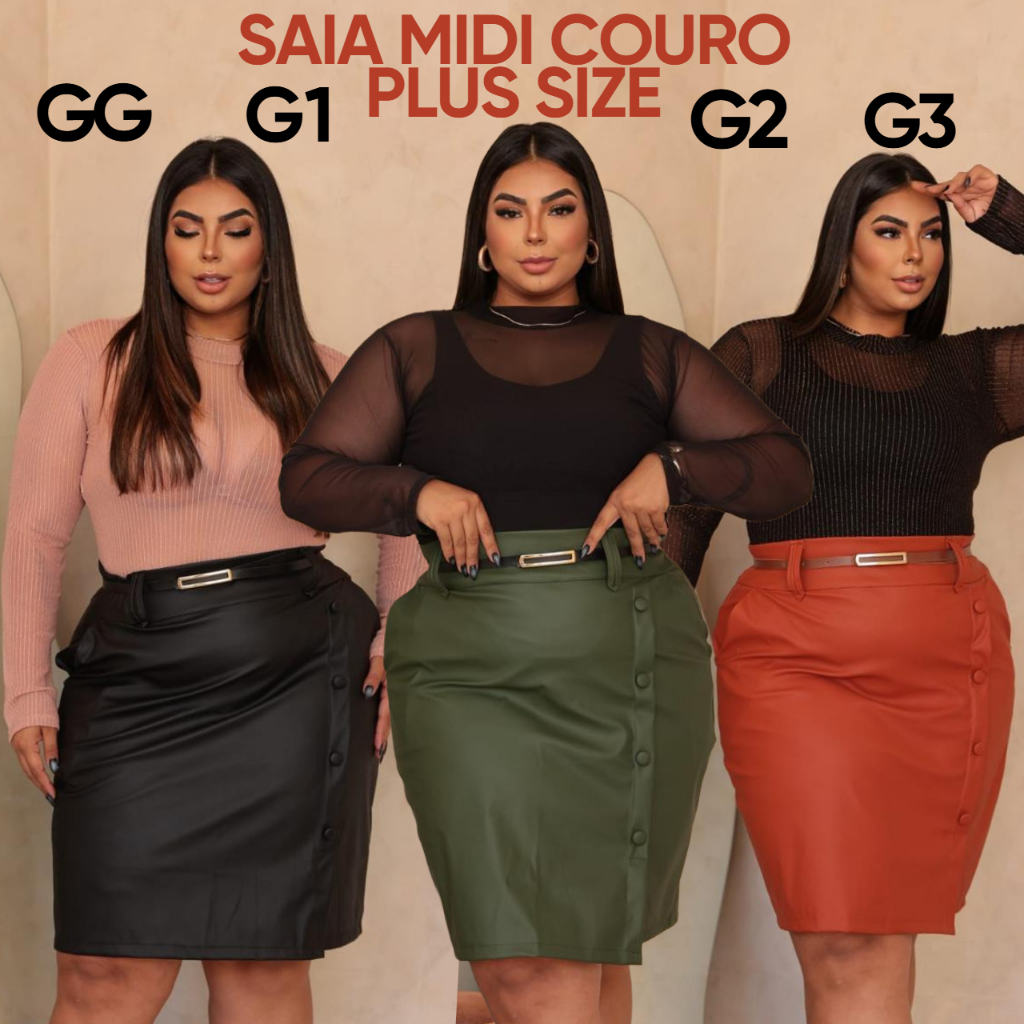 SAIA COURO MIDI PLUS SIZE LOOK COUNTRY COURO PLUS SIZE GG G1 G2 G3 ...