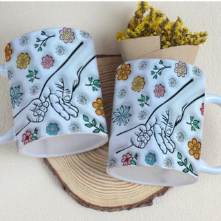 Caneca Personalizada estampa porcelana Mães e Filhos com Mãozinhas