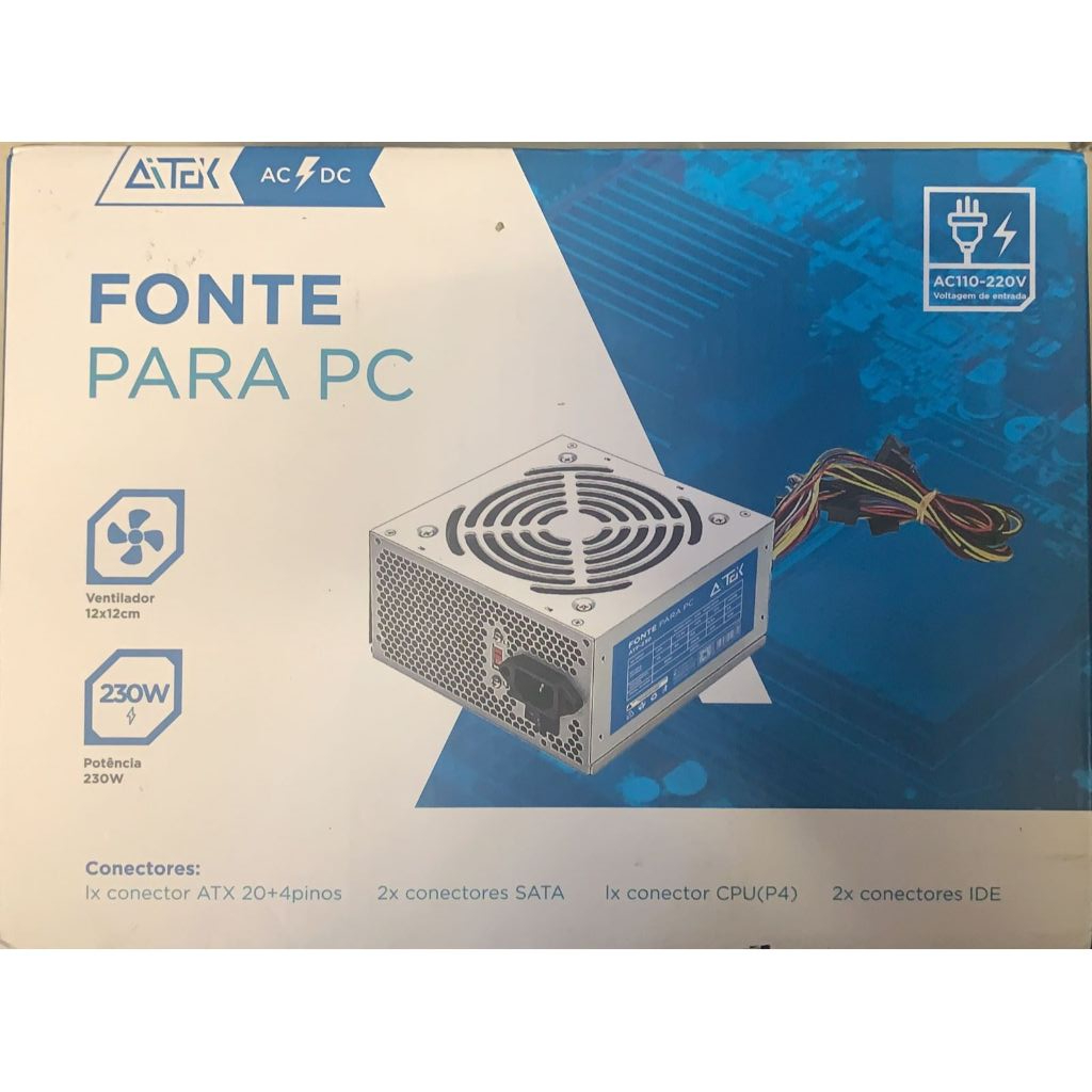 Fonte de alimentação Atx Pc 200W 350W 500W + Cabo De Alimentação