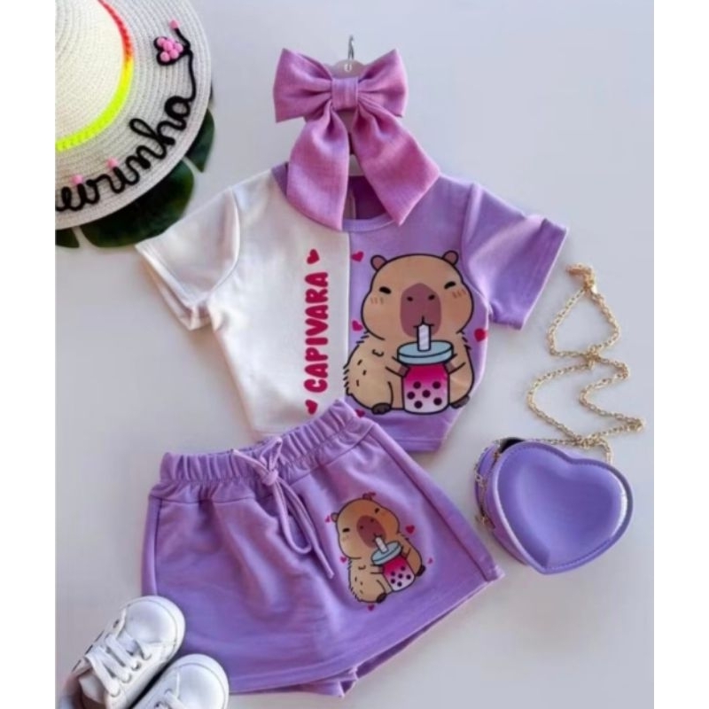 Conjunto Infantil Capivara Capibara, Conjunto Modinha Camiseta + Short ...