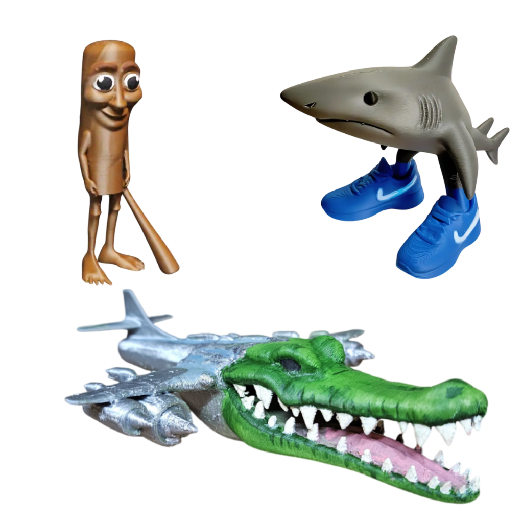 Boneco Meme 3D Tung Tung Sahur, Tralalero Tralala e Bombardino Crocodile - Brainrot Viral - Melhora o Preço