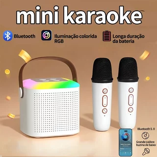 Caixa De Som C/ Microfones Bluetooth 5.0 RGB Efeito de luz Longa Vida Alta Qualidade de Som em Oferta na Shopee