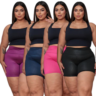 Kit 4 Short Feminino 3D Plus Size Leg Suplex Shortinho Feminina Academia Levanta Bumbum