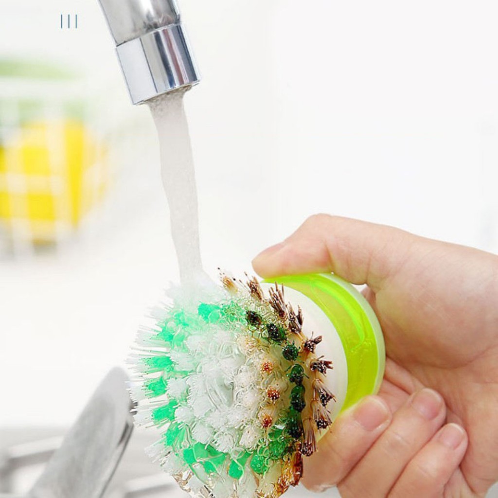 Imagem do produto kit 2 Escovas com dispenser de detergente Lavar louça e panelas cerdas limpa tudo 3