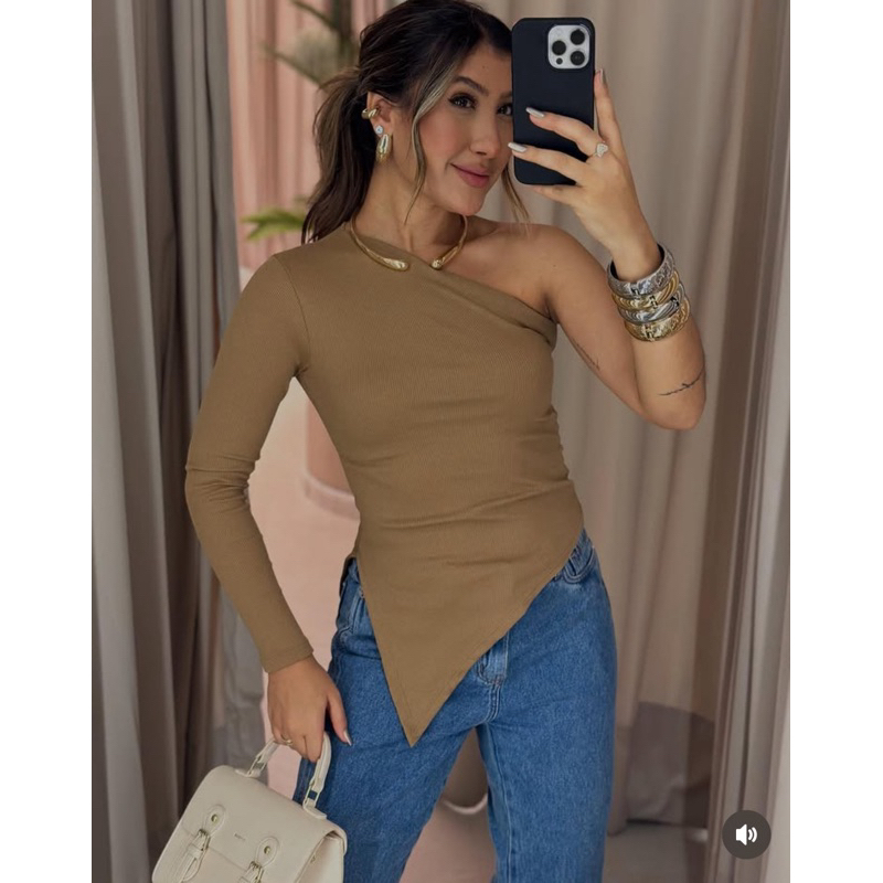 blusa feminina assimétrica elegante estilosa casual chic manga nula ...