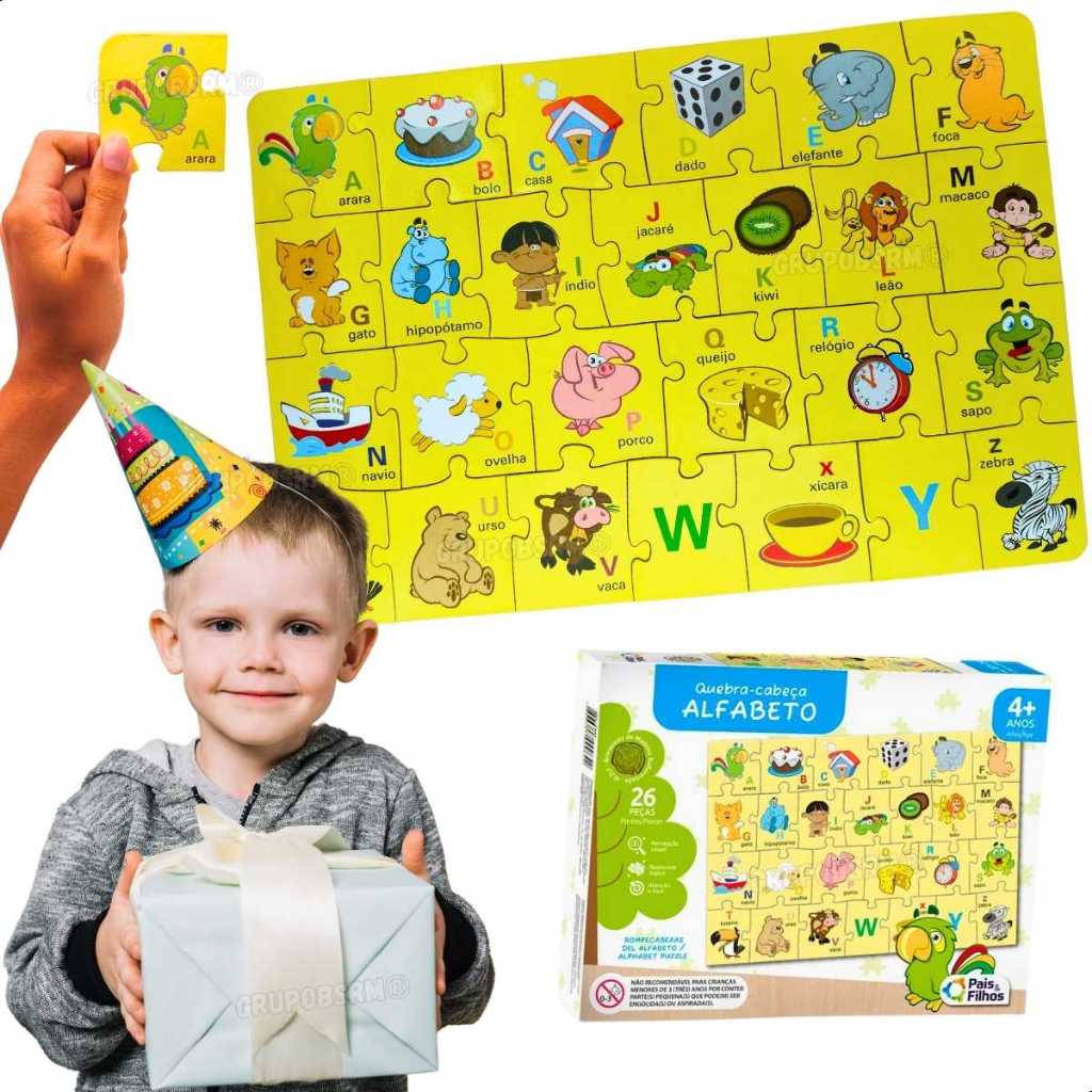 Brinquedo Educativo Quebra Cabeça Infantil Alfabeto Madeira MDF 4