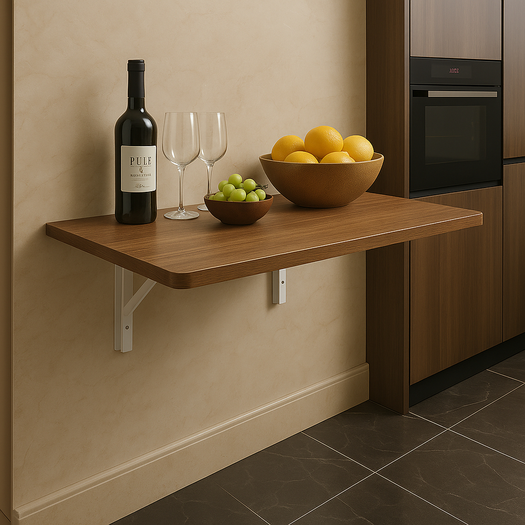 Mesa Dobravel Retratil de Parede Suspensa Borda Redonda 100Cm Para Sala