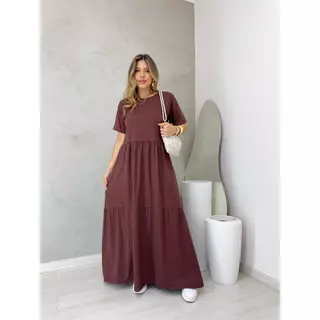 Vestido liso longo com manga - básico e essencial em Oferta na Shopee