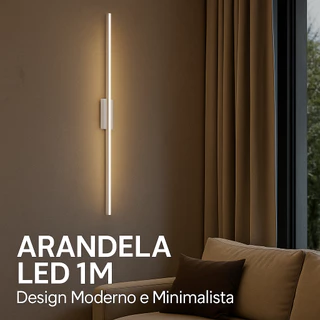 Arandela LED 1 Metro Branca 10W 3000K Bivolt – Luminária de Parede Interna Moderna Aurora