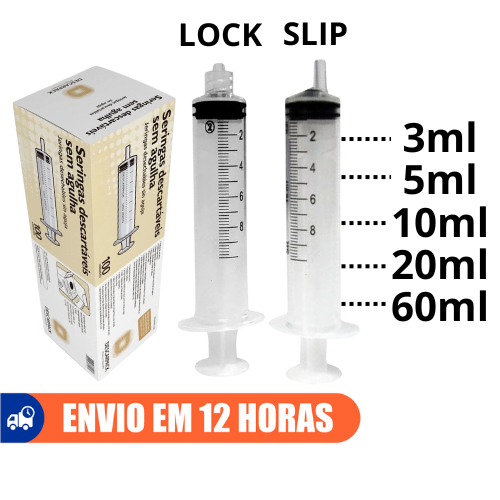 Seringa Descartável 3ml 5ml 10ml 20ml 60ml Lock Slip 100un Descarpack