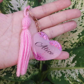 Chaveiro de coração Resina Personalizado com Nome Glitter tag mochila infantil em Oferta na Shopee