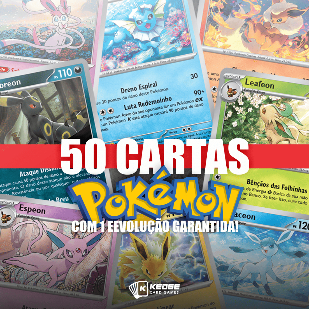 50 Cartas Pokemon Originais TCG em Português 1 Eevolução Brlhante + 49 comuns