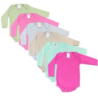 kit 3 bodys manga longa para bebe infantil menina e menino canelado em Oferta na Shopee