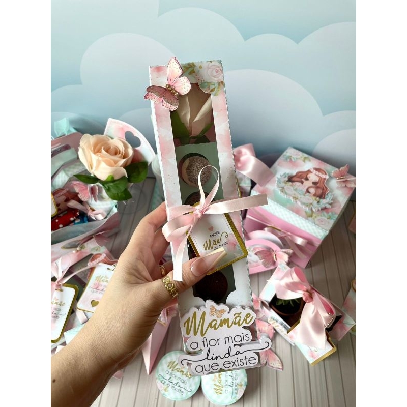 10 Embalagens dia das mães - Caixa Personalizada para rosa + doces. em Oferta na Shopee