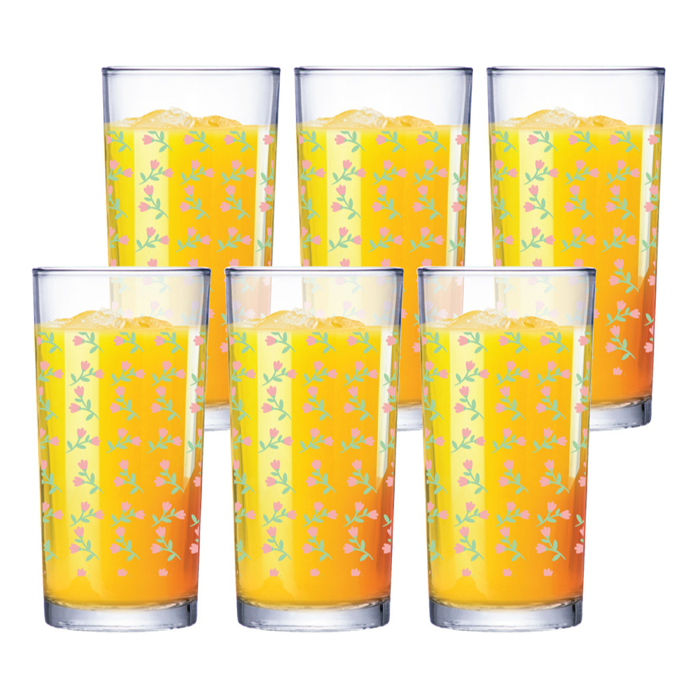 Jogo De Copos Multiuso Vidro Florido 3mm Flores 255ml 6pc