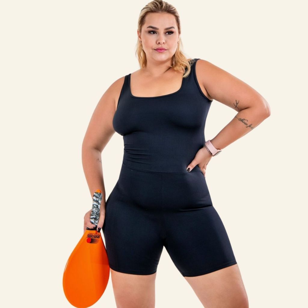 Macaquinho Plus Size Fitness Academia Zero Transparência Blackout | Shopee Brasil