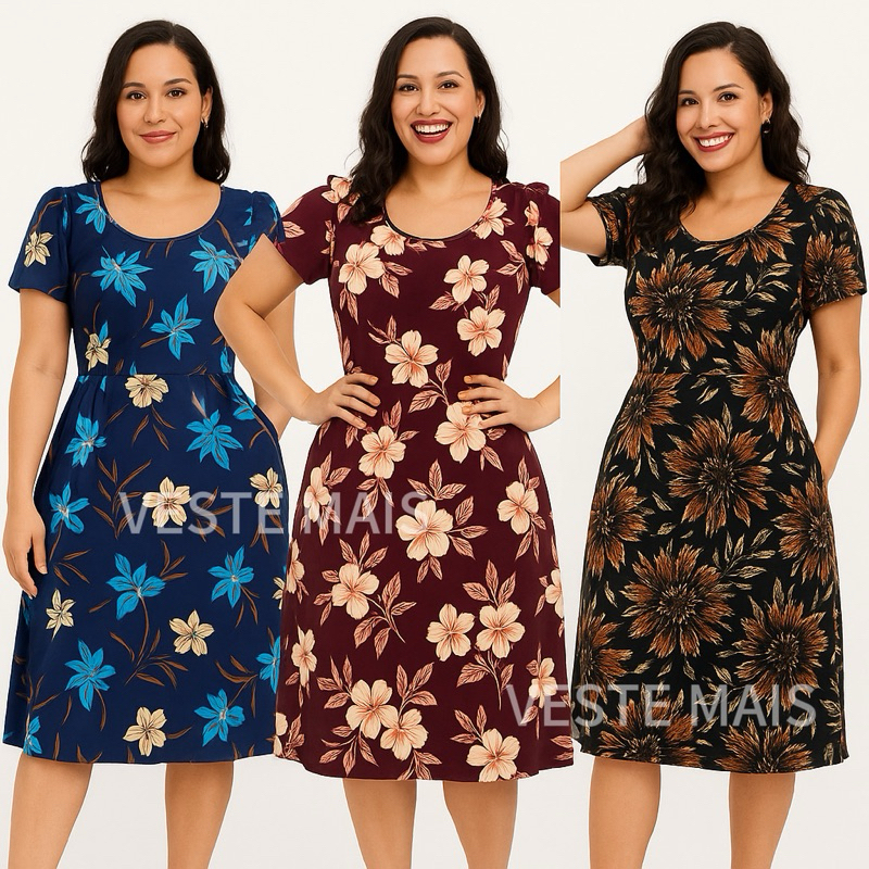 Vestido para senhora malha fria vestido fresquinho com Manga | Shopee ...