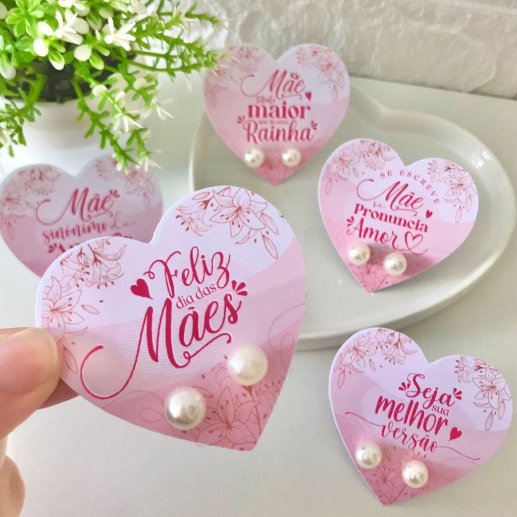 LEMBRANCINHA CARD COM CARTÃO COM BRINCO DIA DAS MÃES 50 PARES em Oferta na Shopee
