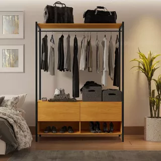Closet Estilo Industrial Dallas 2 Gavetas e Suporte para Cabide KLM Móveis