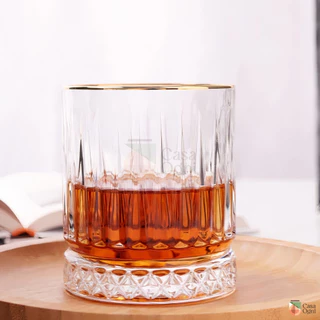 Jogo Copos Baixos Lapidado de Cristal Liso ou Fio de Ouro Whisky 330ml Drinks Suco Água Mesa Posta