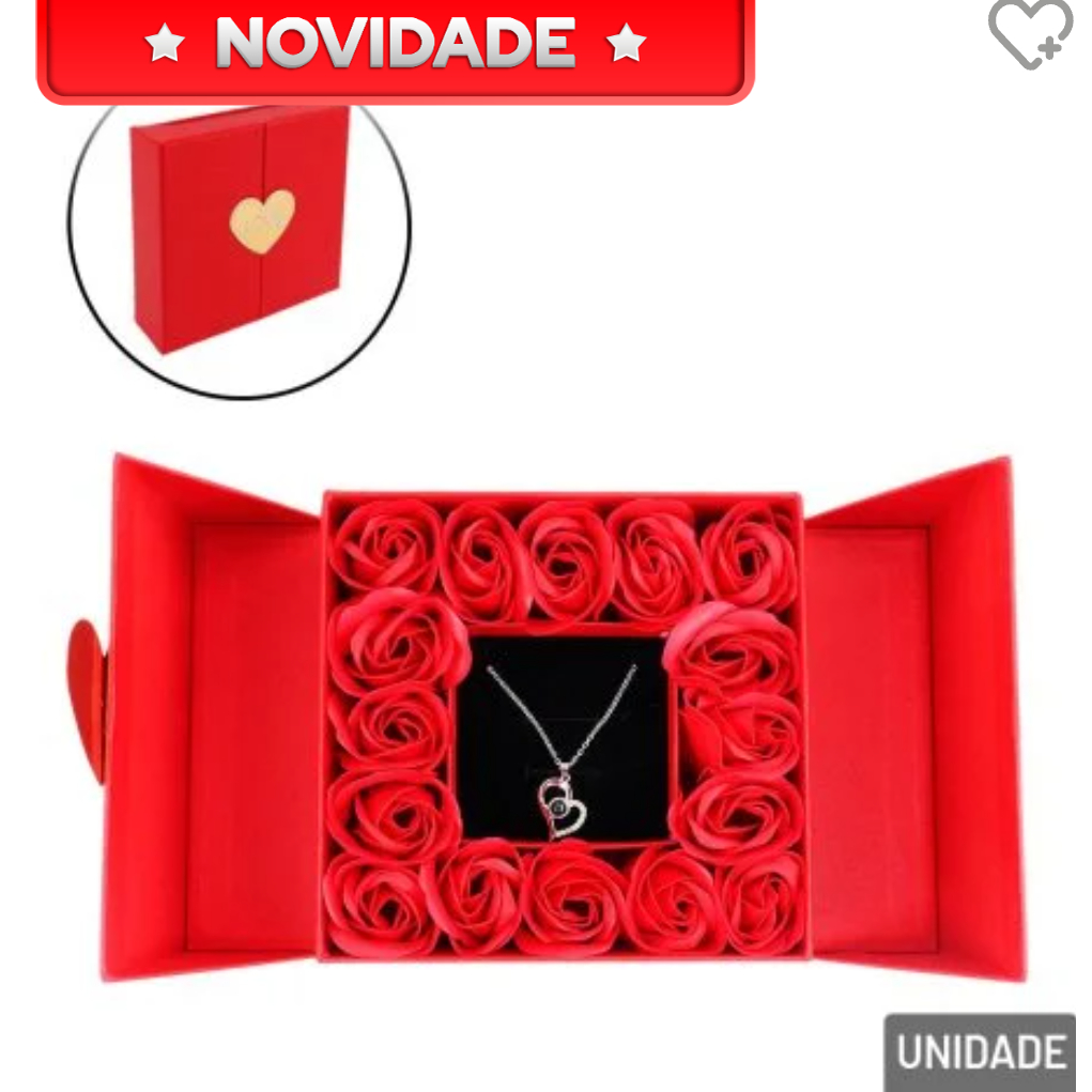 Kit Presente, Colar Coração Com Eu Te Amo Em 100 Idioma + Caixa com ...