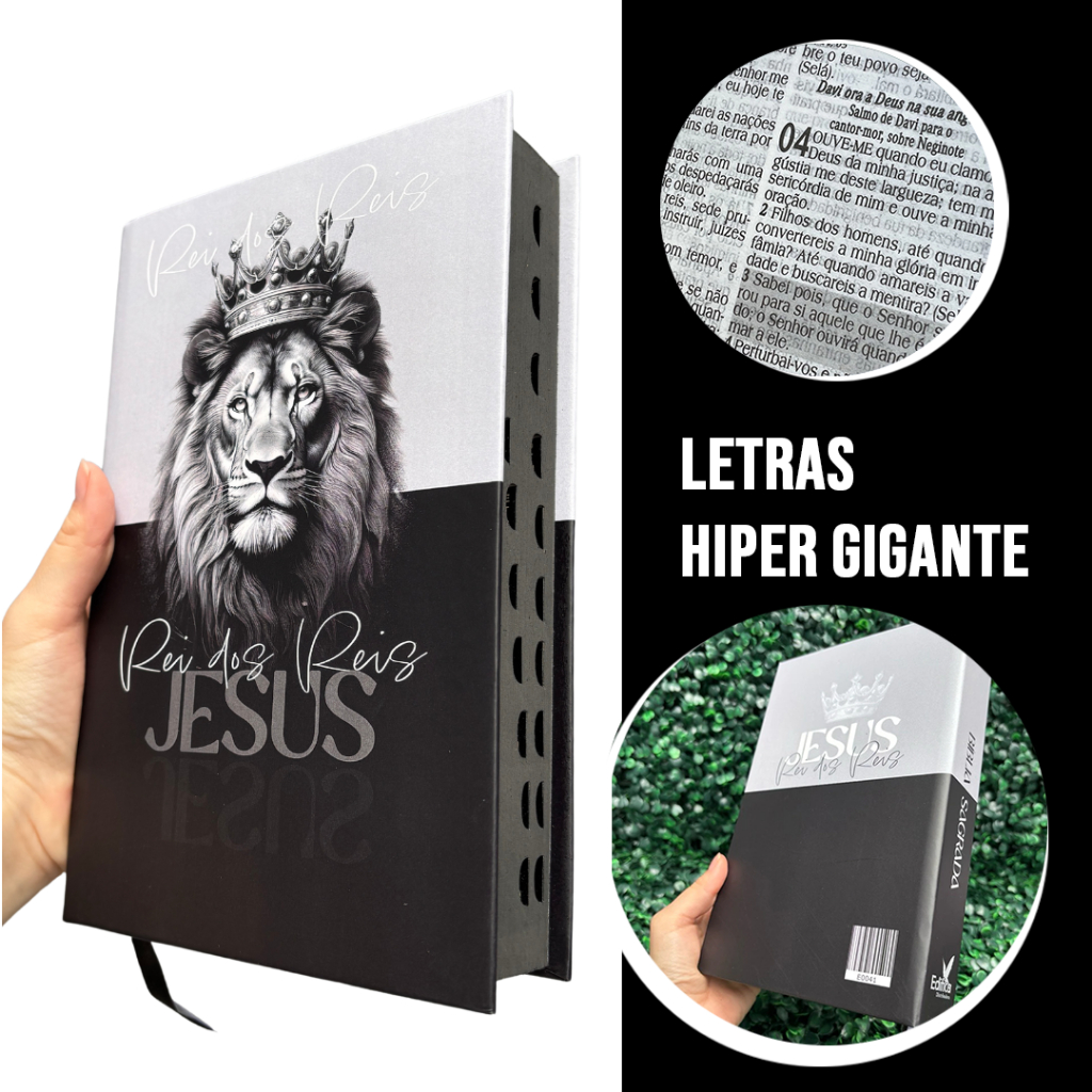 Bíblia Sagrada Rei dos Reis Preta LETRA HIPER GIGANTE Evangélica Leão ...