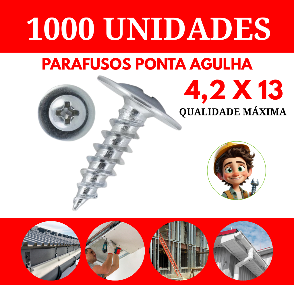 Kit Parafuso Ponta Agulha Phillips 4,2x13 Para Forro PVC Drywall Aço ...