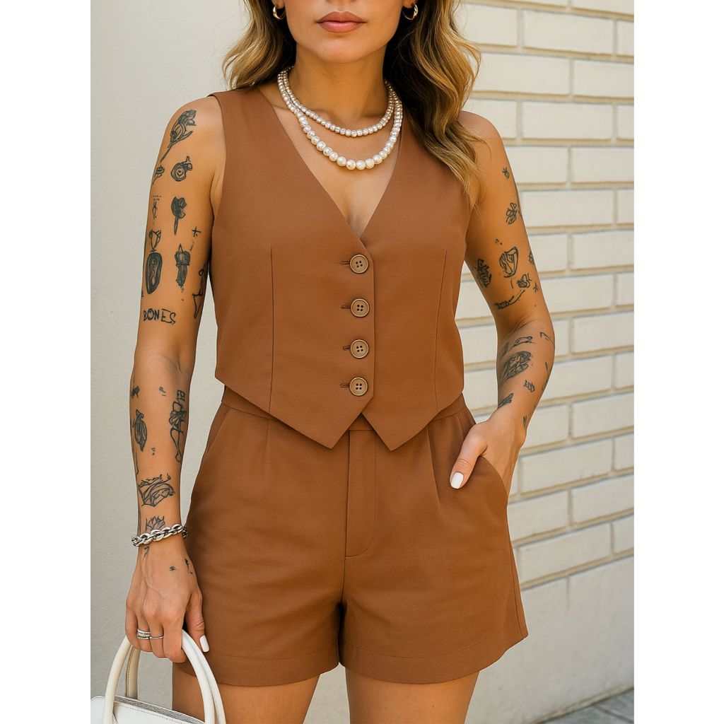Conjunto Feminino Colete e Short em Alfaiataria Conforto e Elegância ...