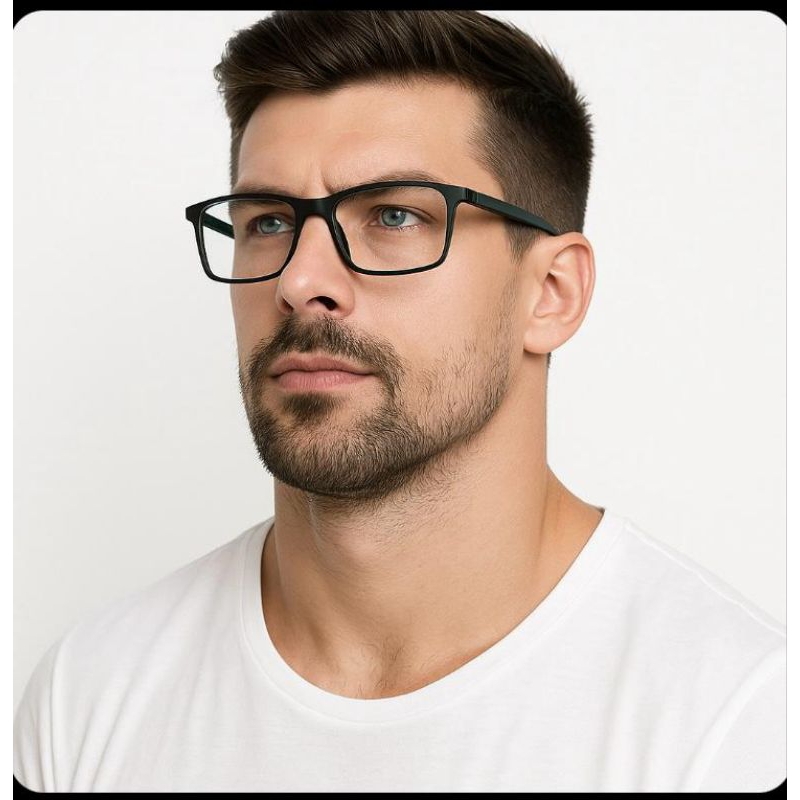 Óculos Leitura Sem Grau Masculino Preto Fosco Quadrado Formal Elegante Emborrachado