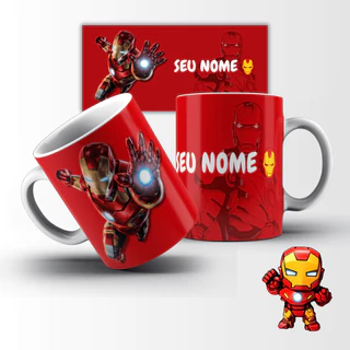 Caneca Xícara Personalizada Homem de Ferro Marvel Vingadores COM NOME Presente Geek Lembrancinha Envio Rápido 24h