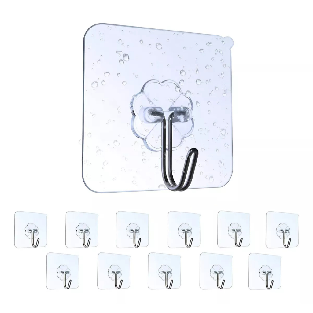 Kit 10 Ganchos Adesivo Parede Super Aderência - Transparente