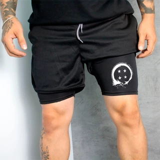 Short Dry-Fit Masculino Compressão 2 em 1 Treino Fitness Academia Arte Anime Dragon Shenlong