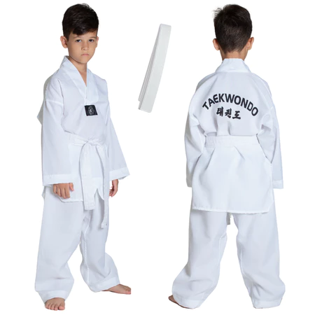 Dobok homologado infantil kimono roupa taekwondo unissex brim 100% algodão + faixa branca