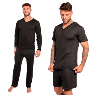 Kit 2 Pijamas Masculinos Manga Longa e Manga curta Linha Noite Suede Verão e Inverno em Oferta na Shopee