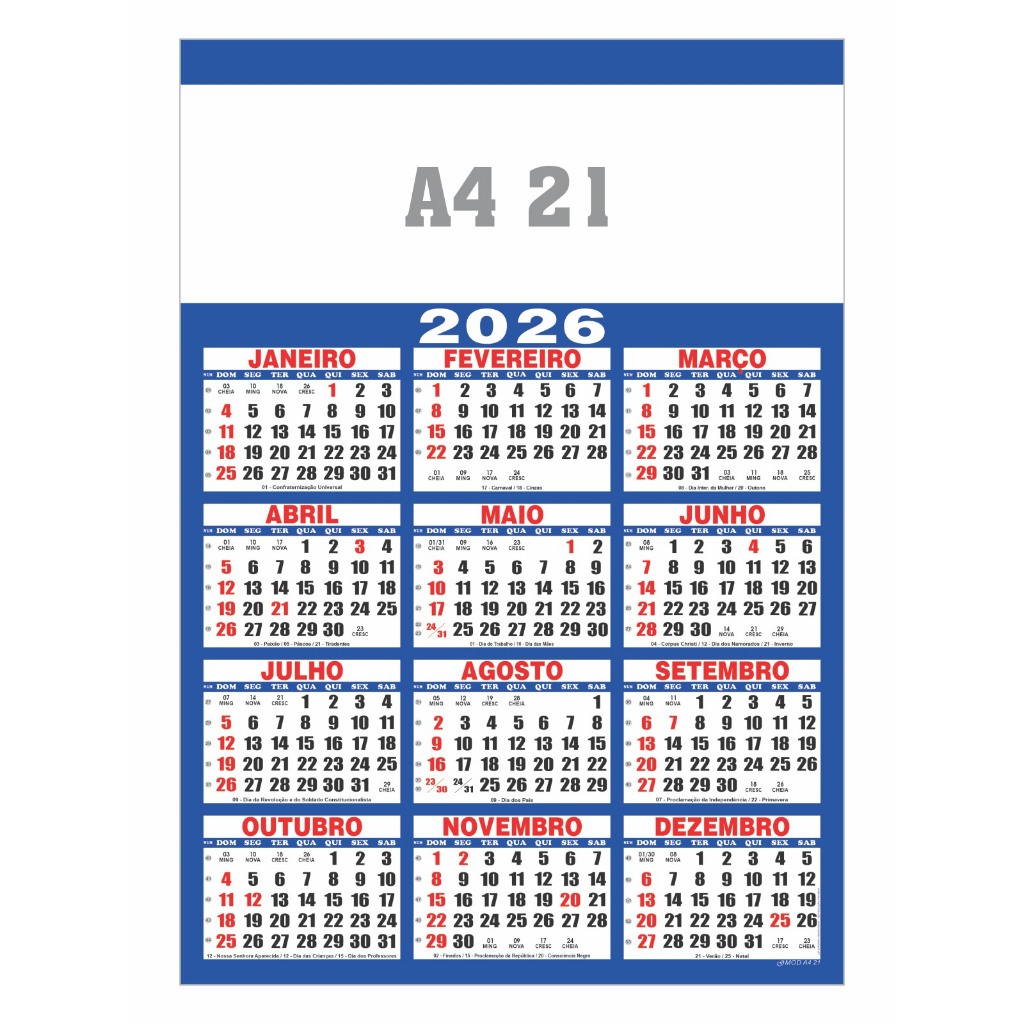 200 Calendários 2026 Folhinha Sem Personalização A4 Para Revenda ...