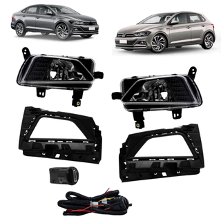 Kit Farol Milha Polo Virtus 17 A 22 Com Moldura Preta E Botão Modelo Original Tiger Auto