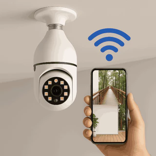 Câmera Lâmpada Wi-Fi 360° Panorâmica com Visão Noturna e Controle Celular – Instalação Rosqueável