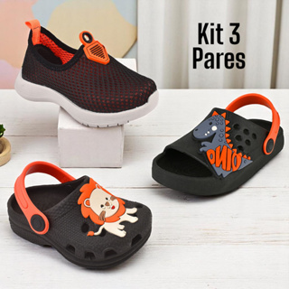 Kit 3 Pares Sandália Infantil Menino Confortável e Tênis Escolar masculino