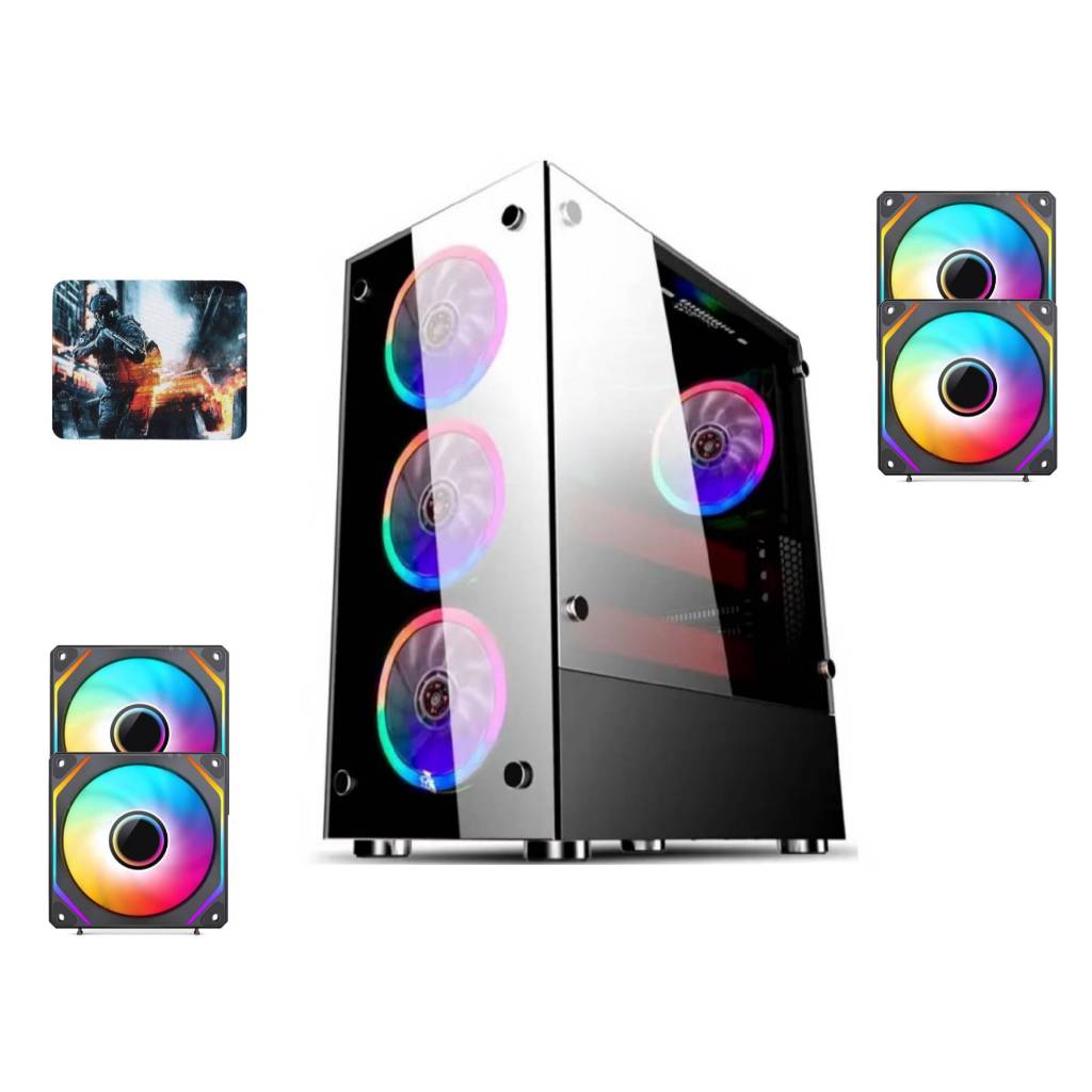 Gabinete Gamer PC C/4 Fans Rgb Led Vidro Temperado 1749 + Mousepad BRINDE