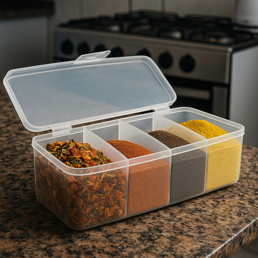 Pote Porta temperos Porta Condimentos Organizador Com Divisórias Com 4 Colherezinhas Grátis