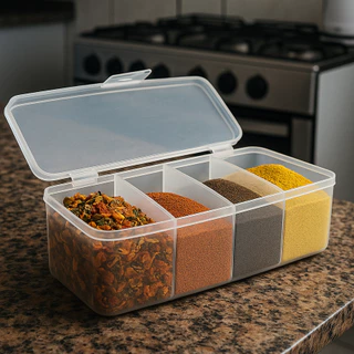 Pote Porta temperos Porta Condimentos Organizador Com Divisórias Com 4 Colherezinhas Grátis