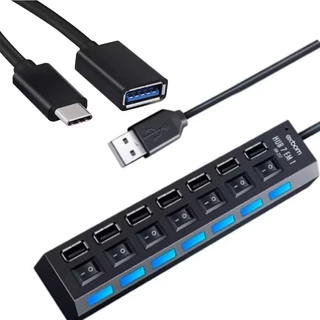 KIt Cabo OTG Tipo-C + HUB 7 Portas USB 2.0 com Switch e LED Indicador Exbom Original em Oferta na Shopee