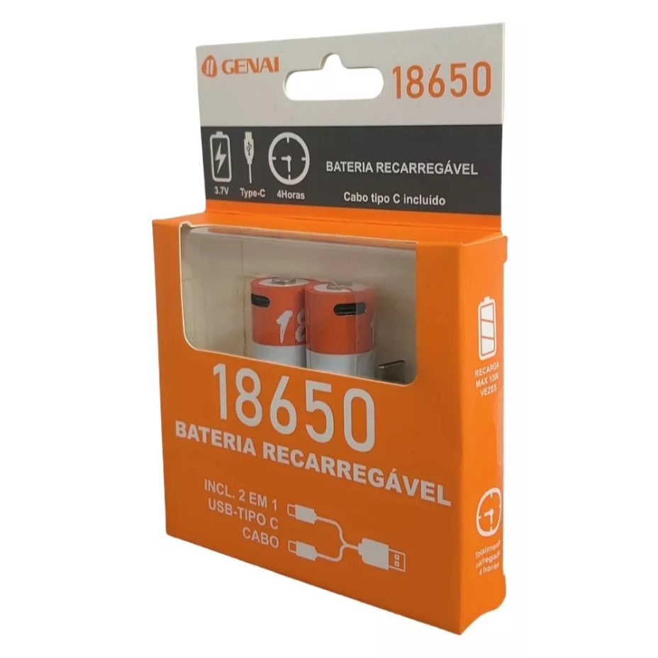 Kit 2 Bateria 18650 pilha Li-ion 2000mh 3.7v Regarregavel Type-c