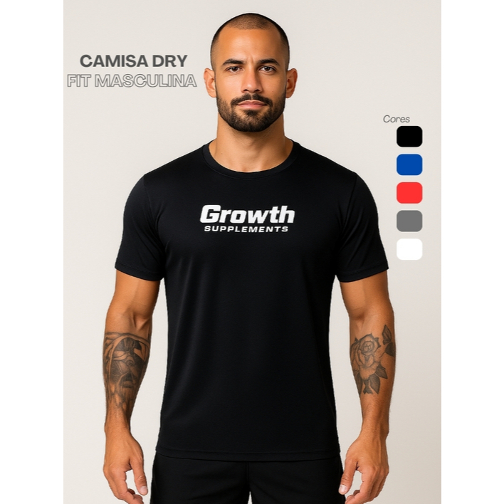 Camisa Dry Fit Masculina - Modelo GROWTH , Academia, Corrida, CrossFit, Ideal Para Treinos Intenso, Tecido Leve