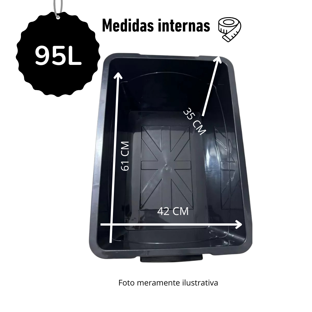 Caixa Organizadora 95L Reforçada - Transparente com Tampa, Trava e