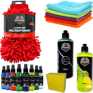 Kit Limpeza Lava Auto Automotivo Luva Pano Microfibra Pretinho Aplicador Esponja Shampoo Cheirinho